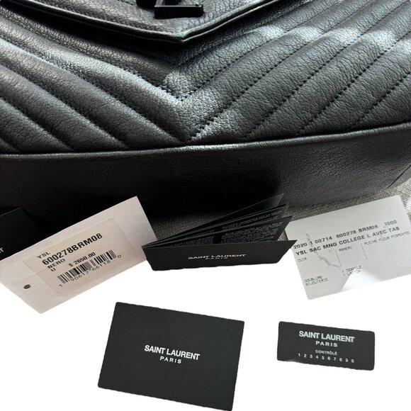 YSL SAINT LAURENT COLLEGE LARGE CHAIN QUILTED TEXTURED-LEATHER SHOULDER BAG - Picture 9 of 15